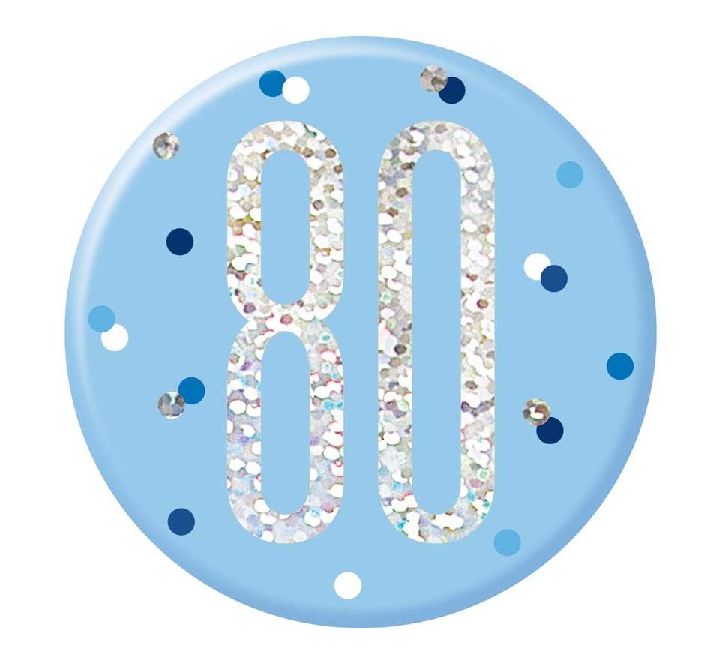 3IN BLUE GLITZ 80 BADGE