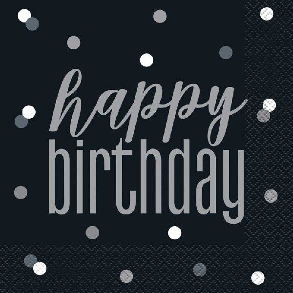 Glitz Black & Silver Dots Happy Birthday Napkins