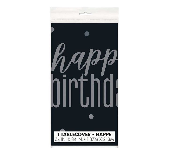 Glitz Black Happy Birthday Tablecloth