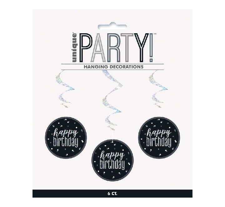 Glitz Black & Silver Dots Happy Birthday Decorations