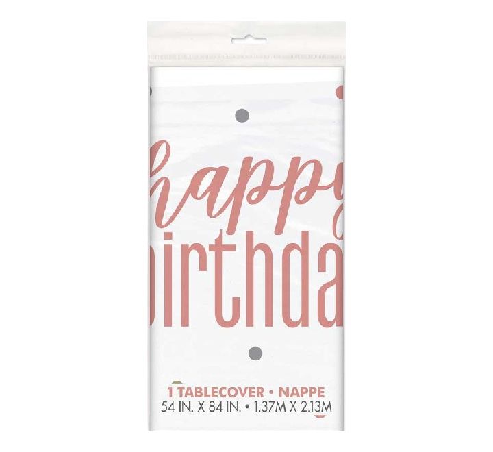 Glitz Rose Gold Happy Birthday Tablecloth