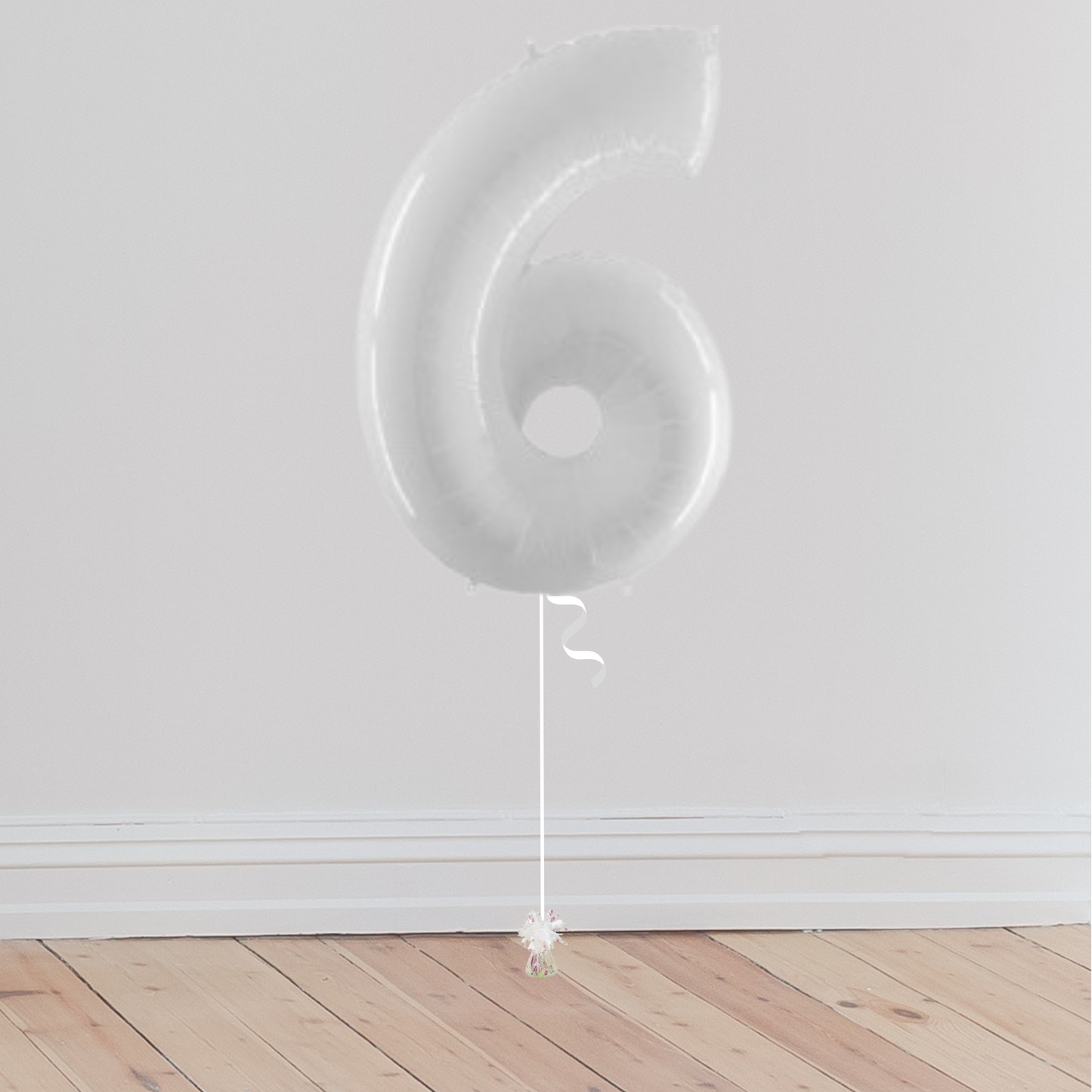 <b> ONLINE EXCLUSIVE </b> <br>Giant White Number Balloon <br>(Inflated with Helium & Weight Included)