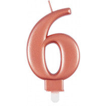 METALLIC ROSE GOLD NUMBER 6 BIRTHDAY CANDLE