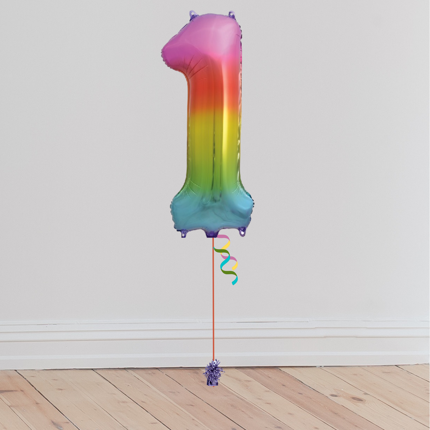 Giant Rainbow Number Balloon <br>(Inflated with Helium & Weight Included)