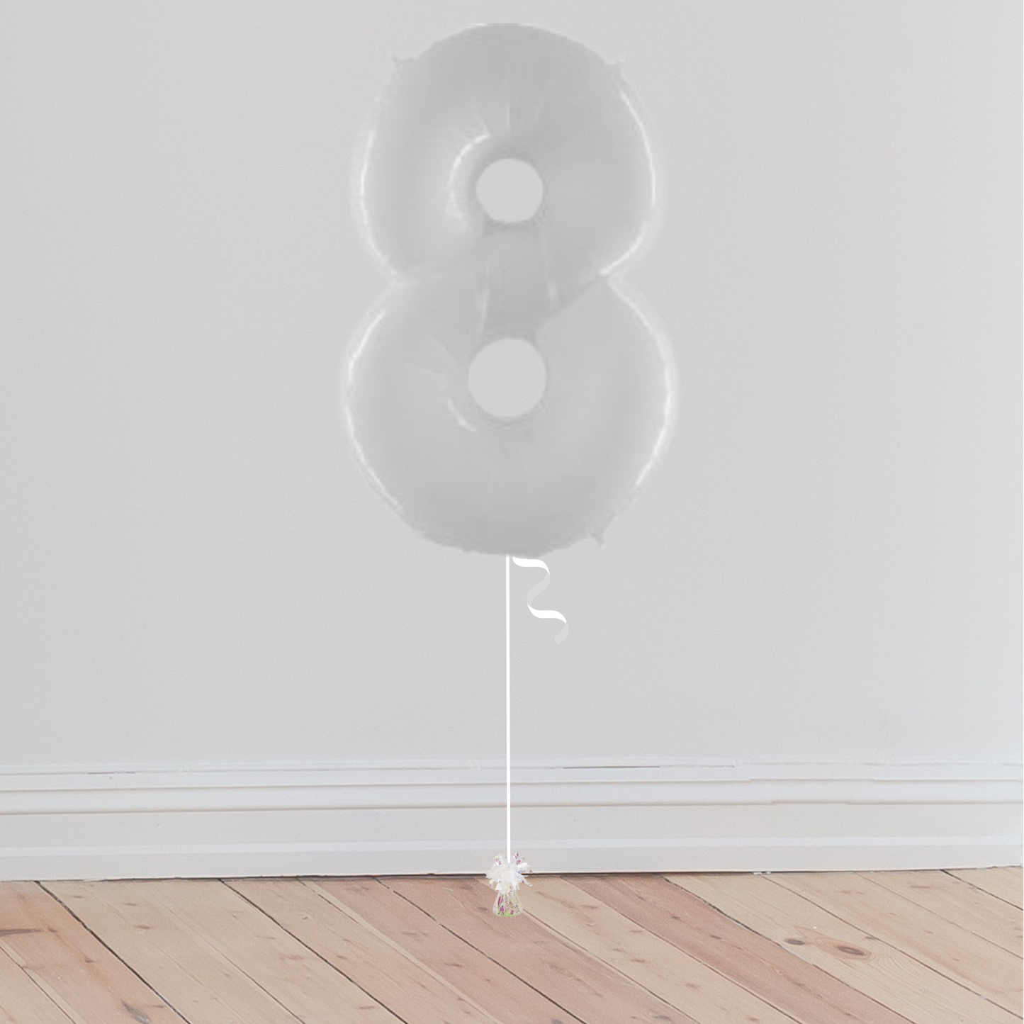 <b> ONLINE EXCLUSIVE </b> <br>Giant White Number Balloon <br>(Inflated with Helium & Weight Included)