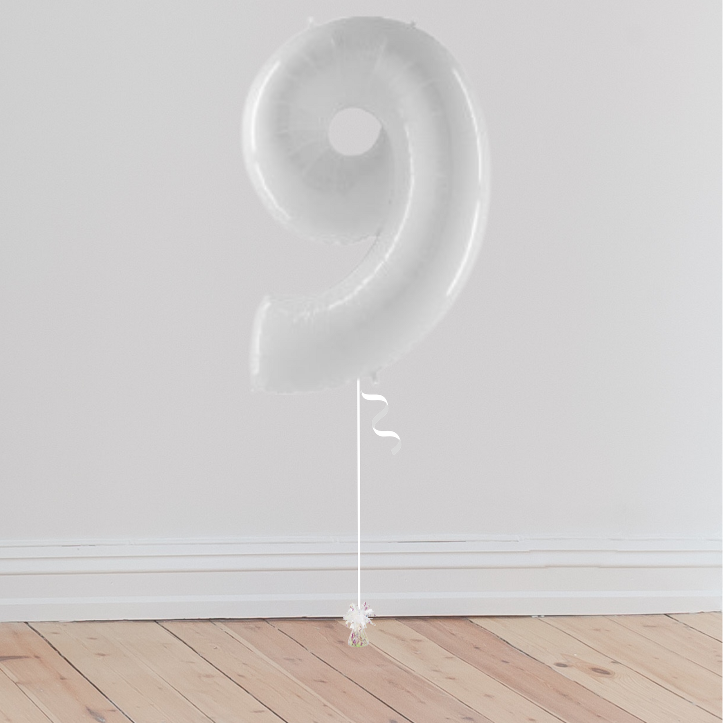 <b> ONLINE EXCLUSIVE </b> <br>Giant White Number Balloon <br>(Inflated with Helium & Weight Included)