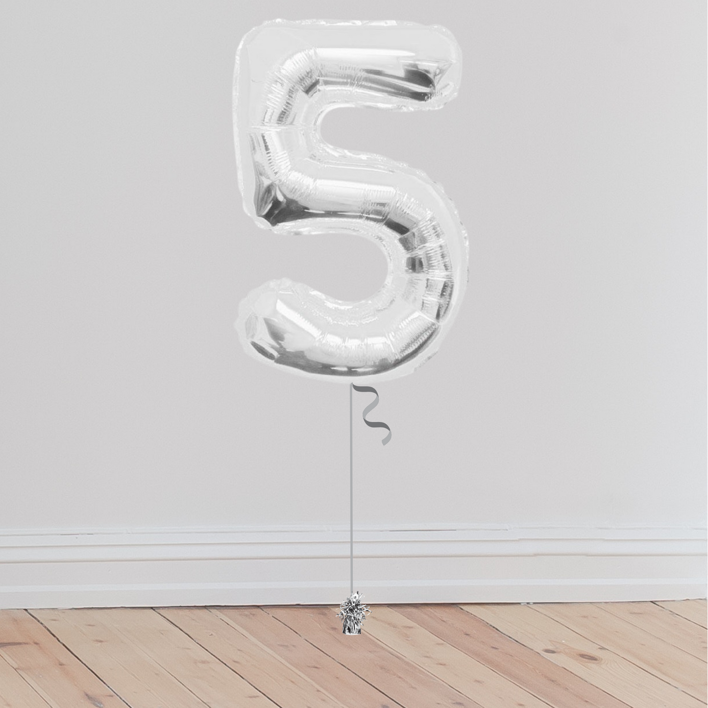 Giant Silver Number Balloon <br>(Inflated with Helium & Weight Included)