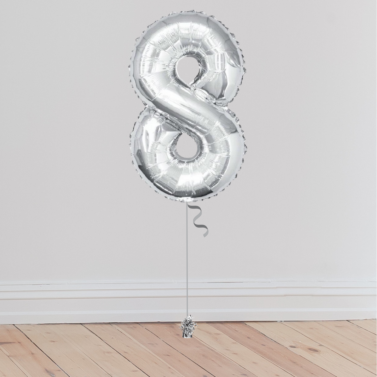 Giant Silver Number Balloon <br>(Inflated with Helium & Weight Included)