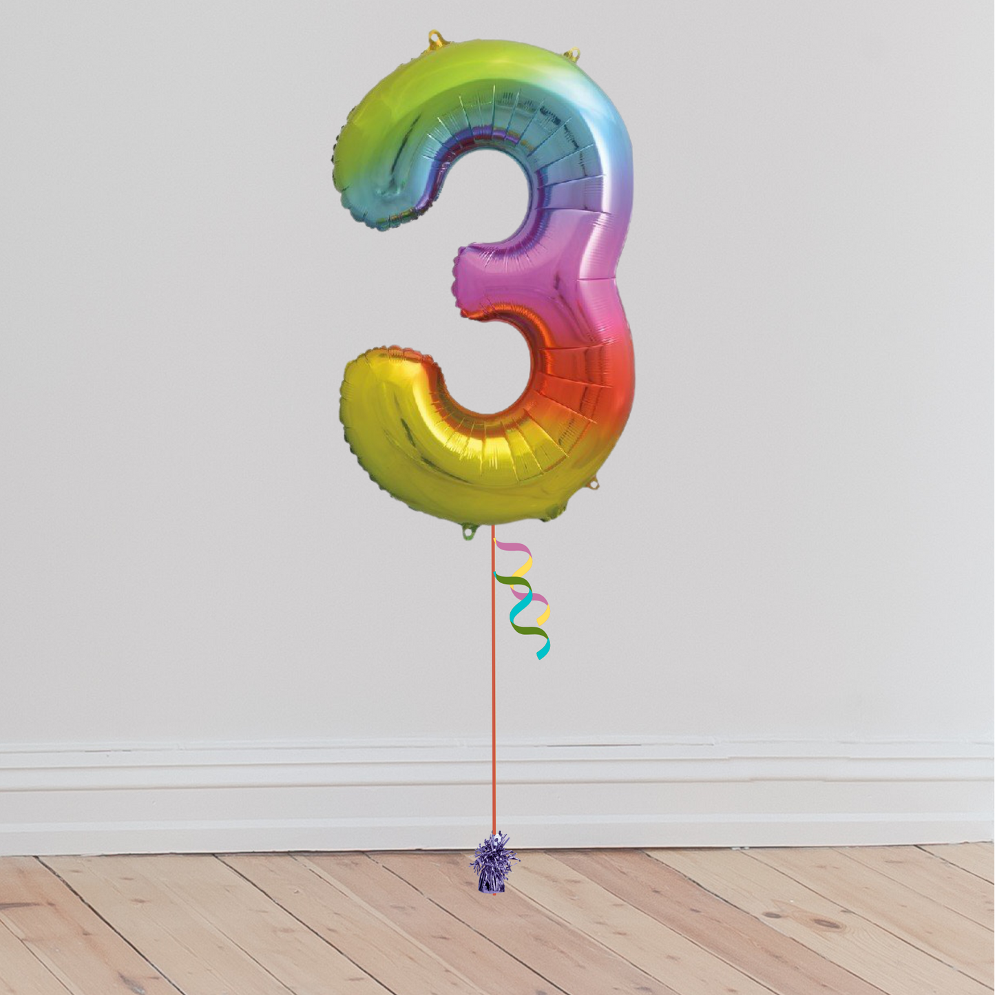 Giant Rainbow Number Balloon <br>(Inflated with Helium & Weight Included)