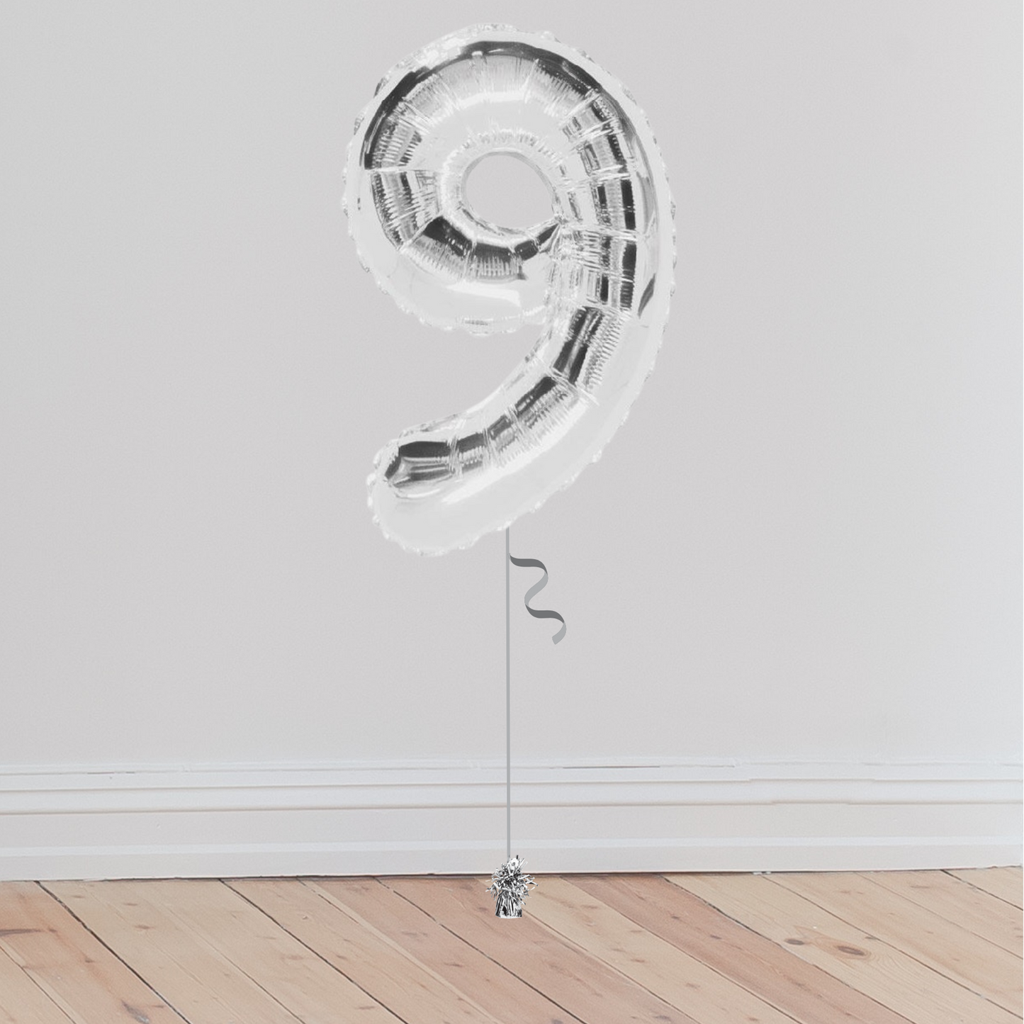 Giant Silver Number Balloon <br>(Inflated with Helium & Weight Included)