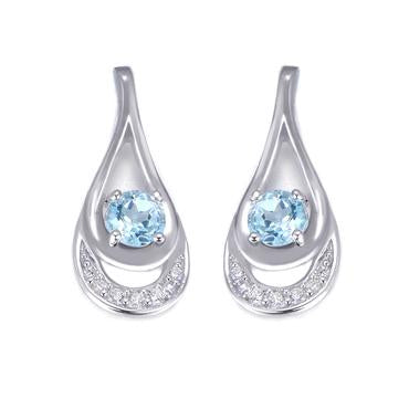 Silver Sky Blue Topaz and CZ Earrings