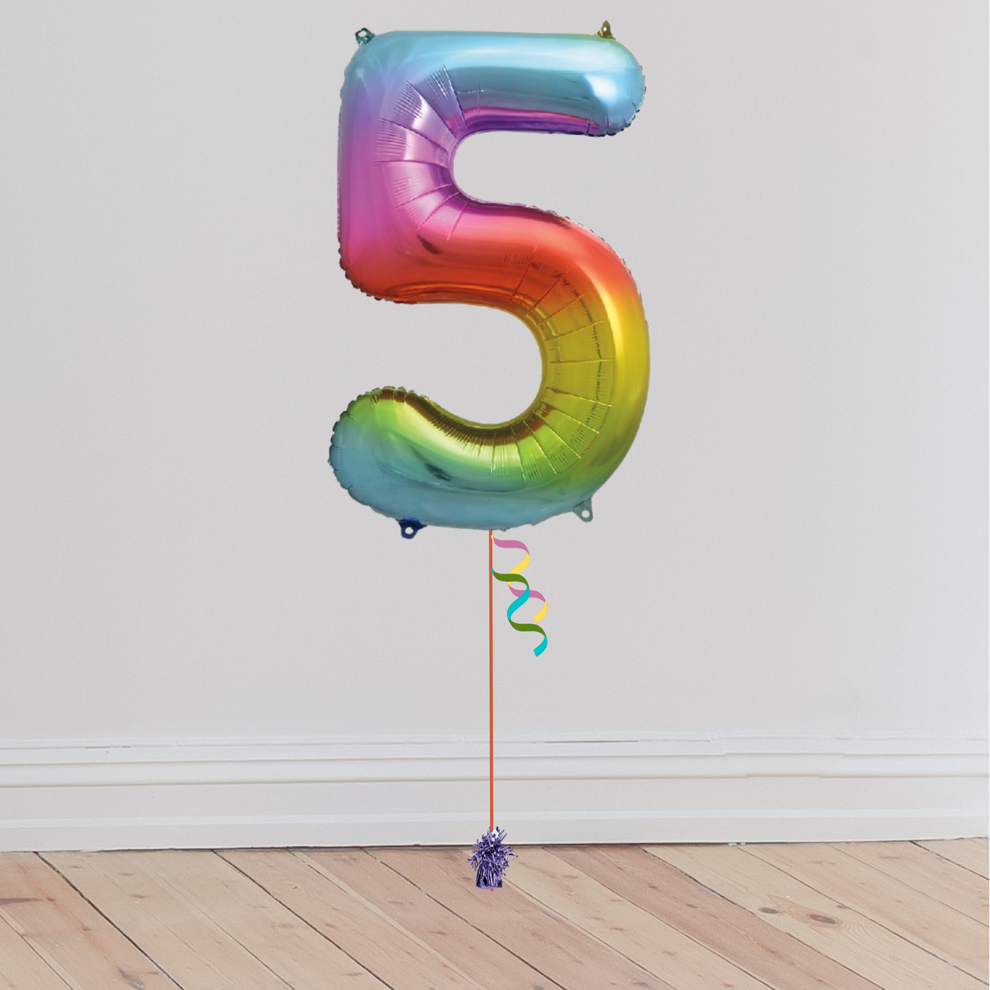 Giant Rainbow Number Balloon <br>(Inflated with Helium & Weight Included)
