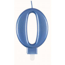 METALLIC BLUE NUMBER 0 BIRTHDAY CANDLE