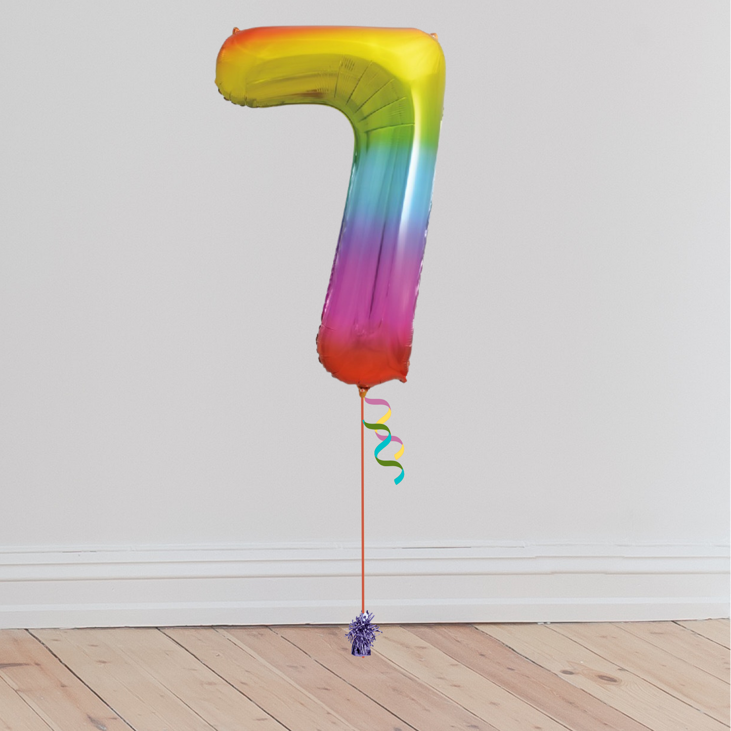 Giant Rainbow Number Balloon <br>(Inflated with Helium & Weight Included)