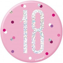 3IN PINK GLITZ 18 BADGE