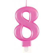 METALLIC PINK NUMBER 8 BIRTHDAY CANDLE