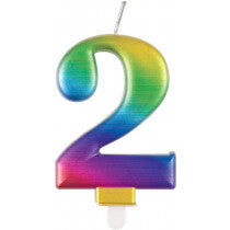 METALLIC RAINBOW NUMBER 2 BIRTHDAY CANDLE