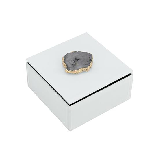 HESTIA® White Glass Trinket Box with Agate Stone Small