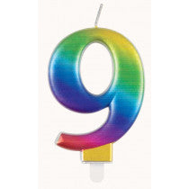 METALLIC RAINBOW NUMBER 9 BIRTHDAY CANDLE