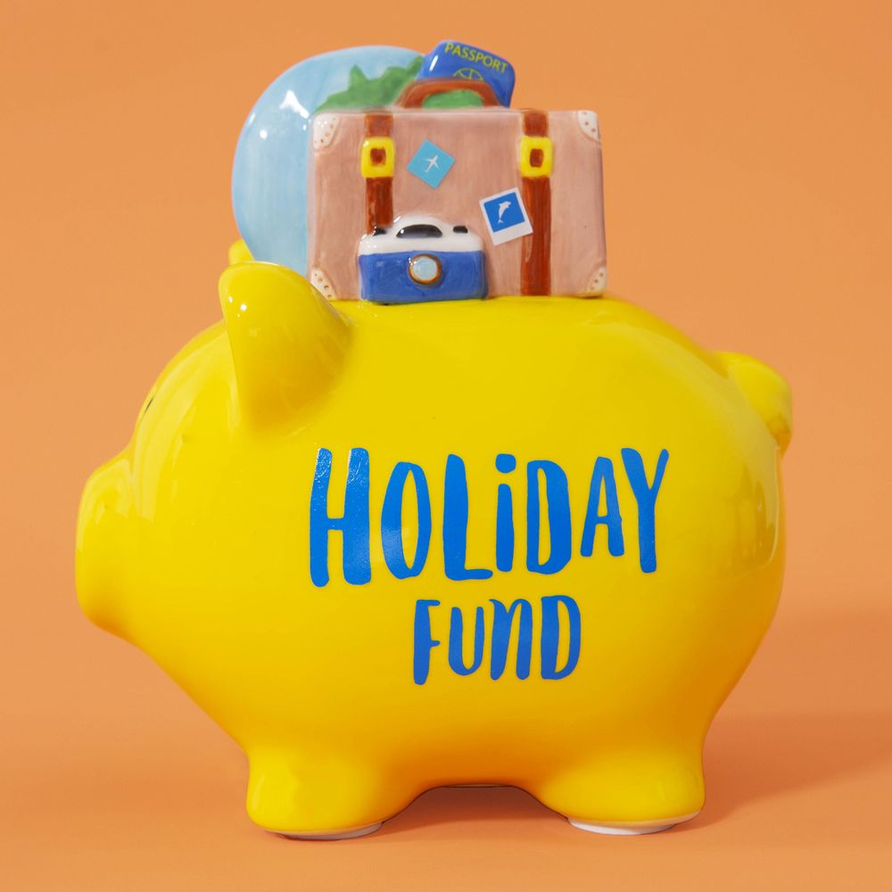 PENNIES & DREAMS CERAMIC PIGGY BANK - HOLIDAY FUND