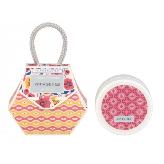 Vintage & Co Fabrics & Flowers Lip Butter 20g in a Bag Shaped Box