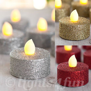 LED Glitter Tealights 6pk