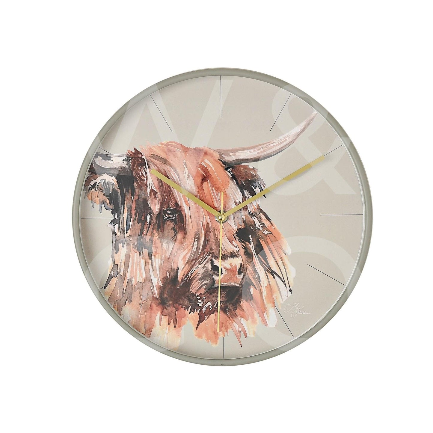 Meg Hawkins Round Wall Clock 30cm Highland Cow