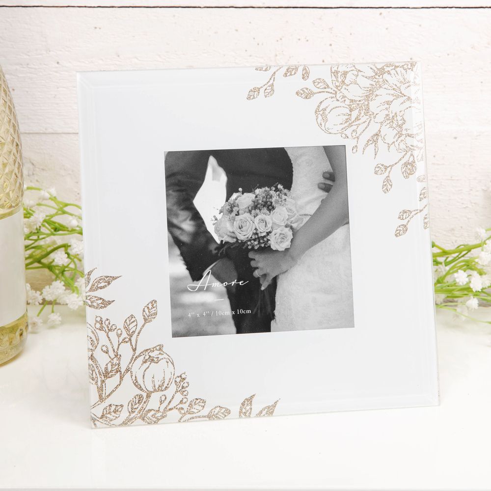 4" X 4" - AMORE BY JULIANA® GREY GLASS GOLD FLORAL FRAME