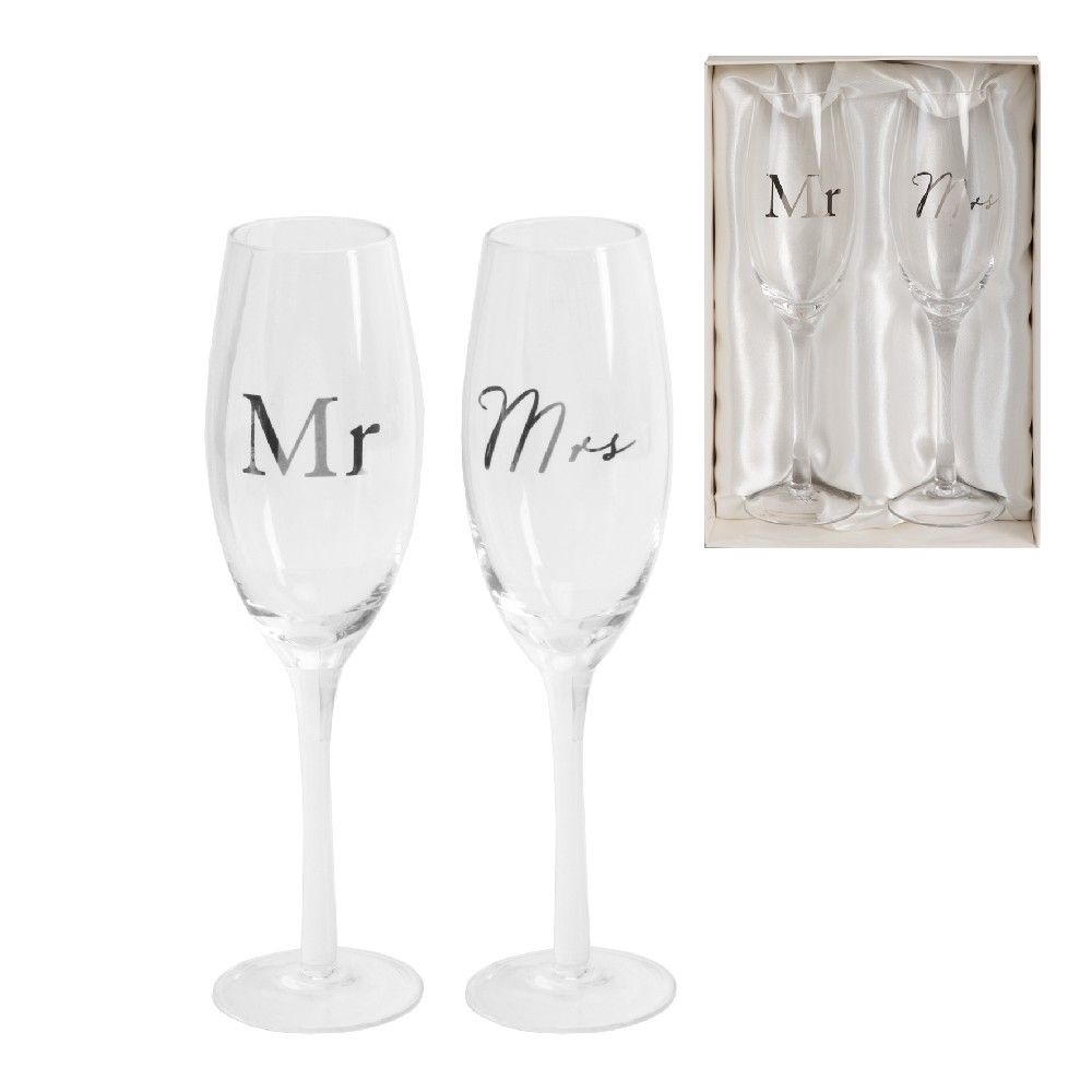 Amore Champagne Flutes Set of 2 - Mr & Mrs