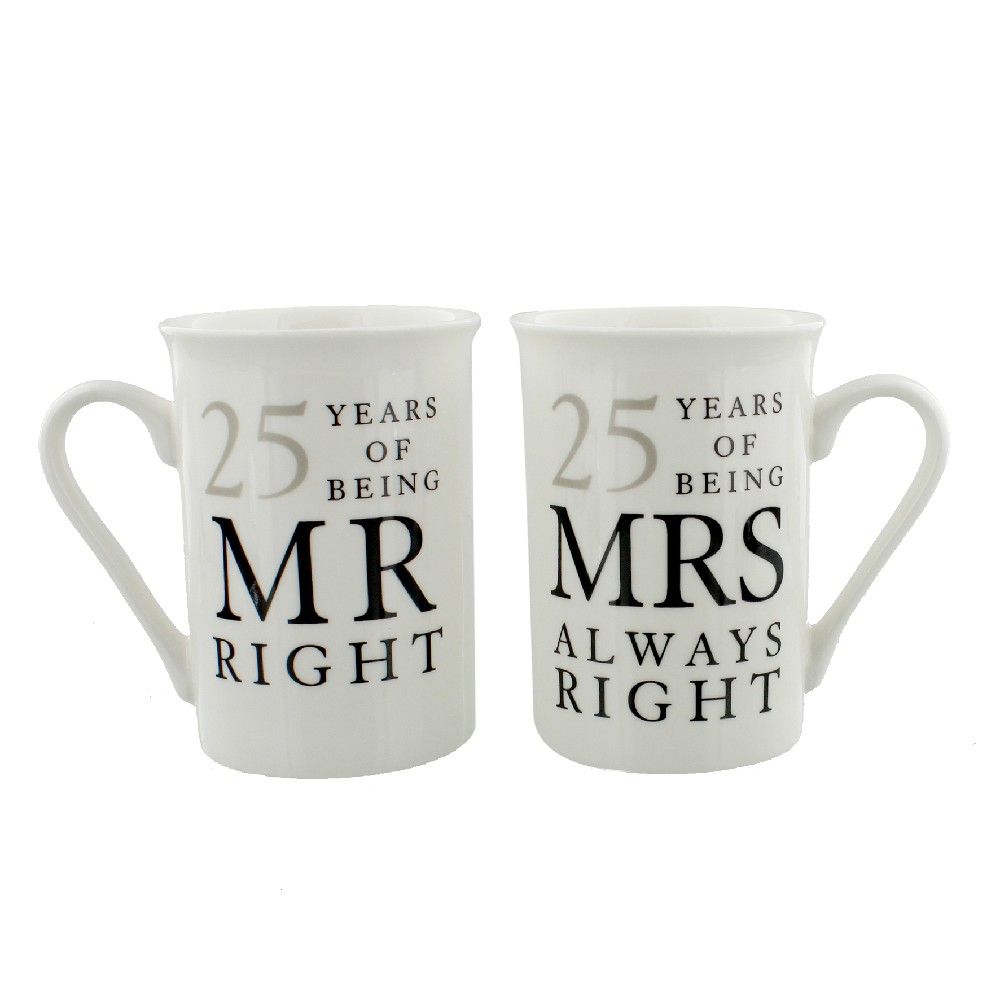 Amore Ceramic Mug Set - Mr Right & Mrs Always Right 25 Years