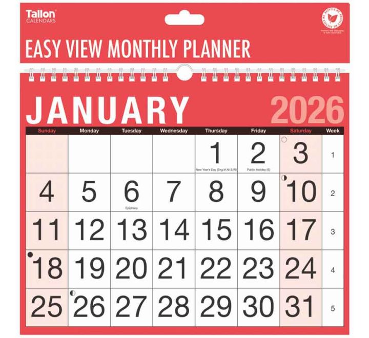 MONTH TO VIEW EASY VIEW PLANNER