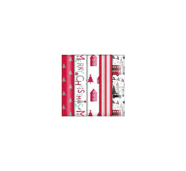 1.5m ASST REDS GLITTER CHRISTMAS ROLLWRAP