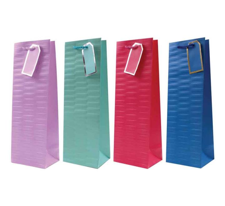 4 ASST EMBOSSED BRIGHTS BOTTLE BAG