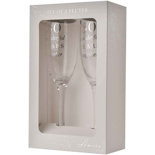 2 SET 30TH ANNIVERSARY AMORE CHAMPAGNE FLUTES