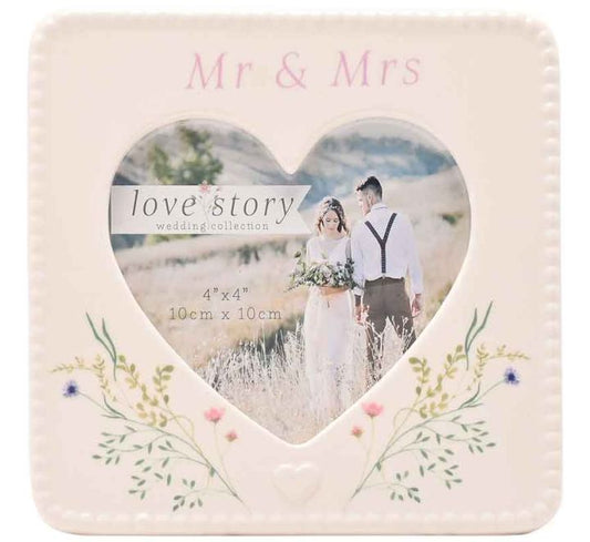 4x4in MR & MRS LOVE STORY CERAMIC PHOTO FRAME