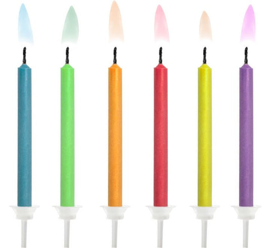 6PK COLOURED FLAMES BIRTHDAY CANDLES