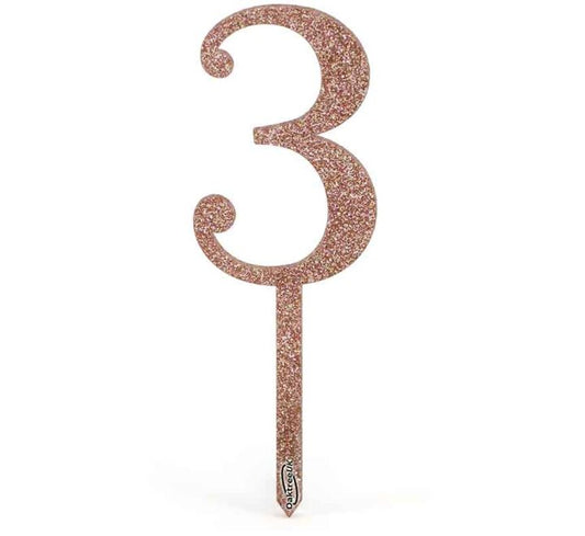 NO.3 ACRYLIC SPARKLING FIZZ ROSE GOLD CAKE TOPPER