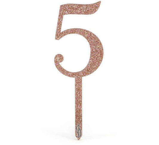 NO.5 ACRYLIC SPARKLING FIZZ ROSE GOLD CAKE TOPPER