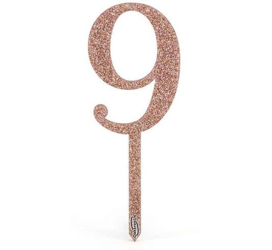 NO.9 ACRYLIC SPARKLING FIZZ ROSE GOLD CAKE TOPPER