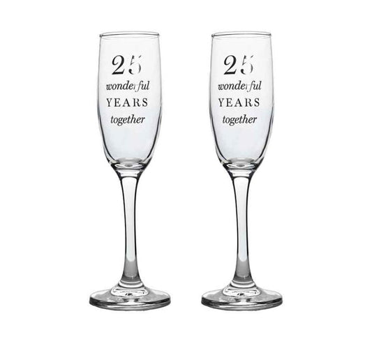 2PC 25TH ANNIVERSARY AMORE CHAMPAGNE FLUTES
