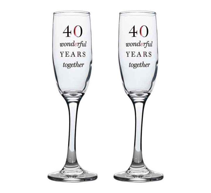 2PC 40TH ANNIVERSARY AMORE CHAMPAGNE FLUTES