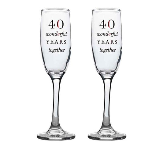 2PC 40TH ANNIVERSARY AMORE CHAMPAGNE FLUTES