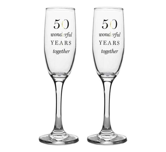 2PC 50TH ANNIVERSARY AMORE CHAMPAGNE FLUTES