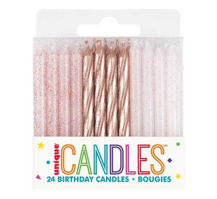 24PC ROSE GOLD GLITTER SPIRAL BIRTHDAY CANDLES
