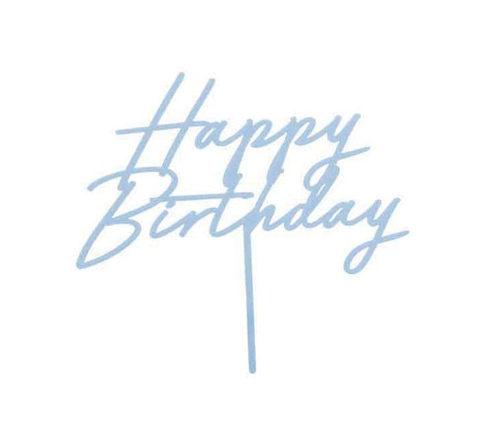 HAPPY BIRTHDAY MISTY BLUE ACRYLIC CAKE TOPPER