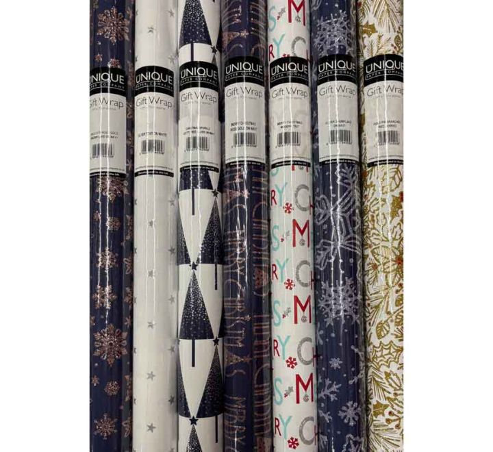 1.5m 7 ASST BLUES ASST GLITTER ROLLWRAP