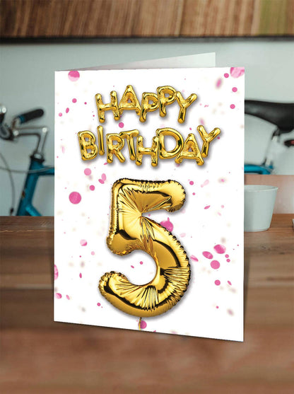 Sale 5th Birthday - Gold Balloon - Pink Confetti