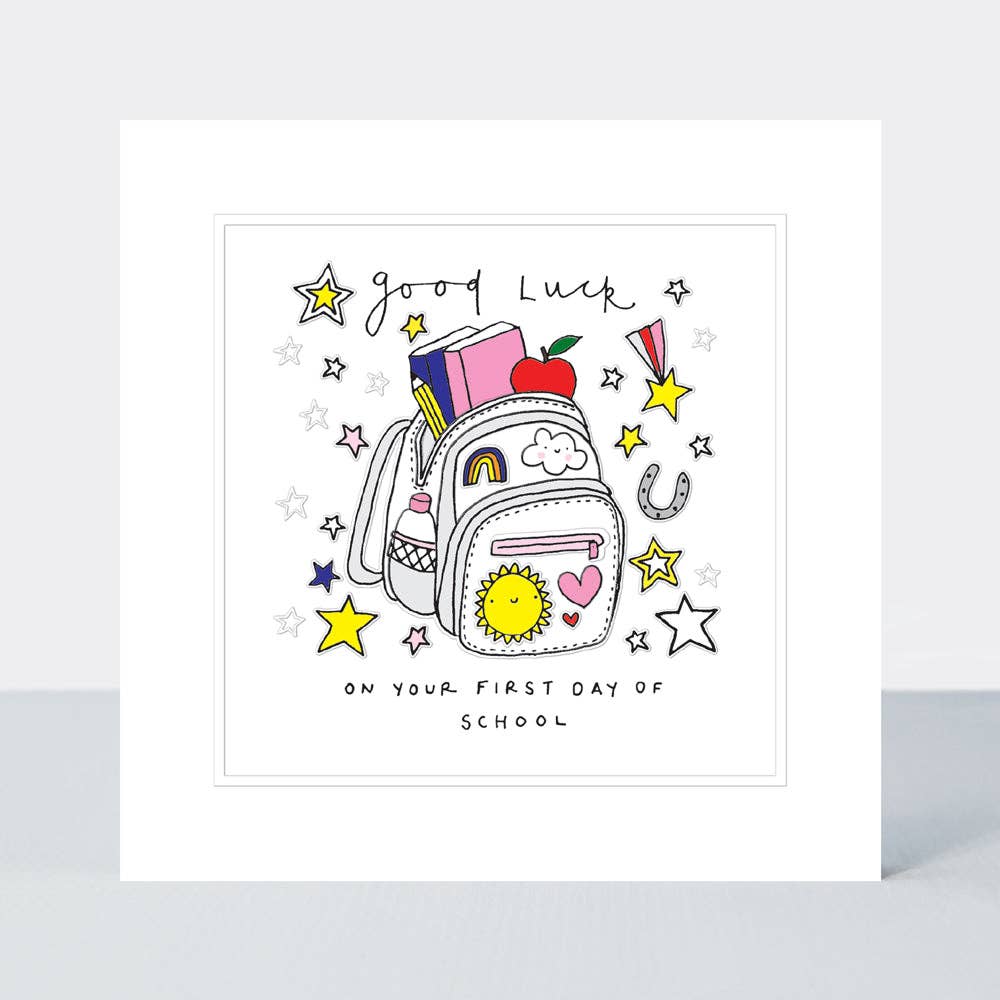 Pocket Rocket - Good Luck 1st Day - Rucksack Girl - Card