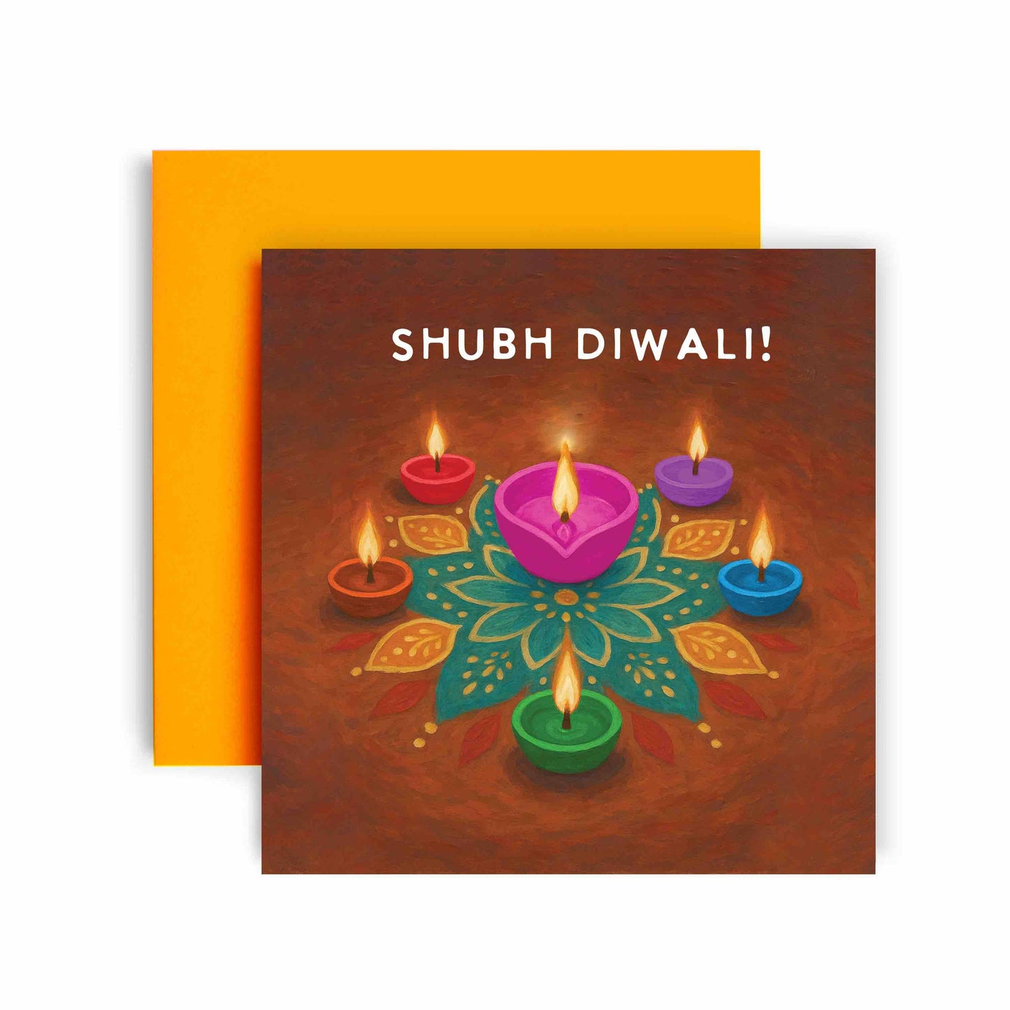 Shubh Diwali Greeting Card – Colourful Diya and Rangoli