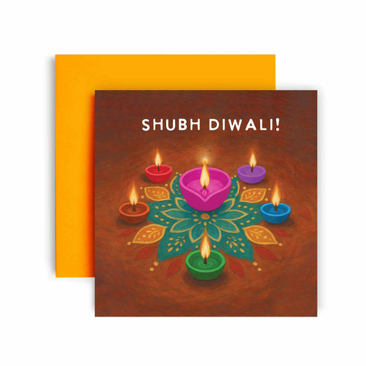 Shubh Diwali Greeting Card – Colourful Diya and Rangoli